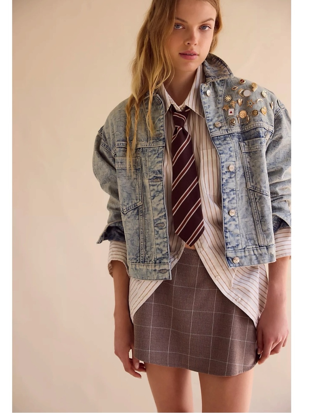 Free People Oversized Bohemian Opal Swing Jacquard Denim Jean Jacket  Size XL - Picture 3 of 11